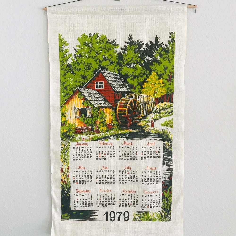 Vintage 1979 linen farmhouse hanging wall calendar